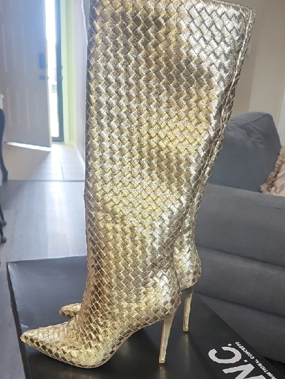 INC International Concepts Gold Knee-High Woven Pointed-Toe Boots Office,Evening - Picture 4 of 8